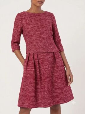 The Fold Womens Dress sz 14 Red Heather Camelot Tweed Peplum 3/4 Sleeve NWOT
